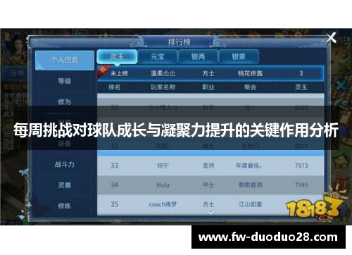 每周挑战对球队成长与凝聚力提升的关键作用分析